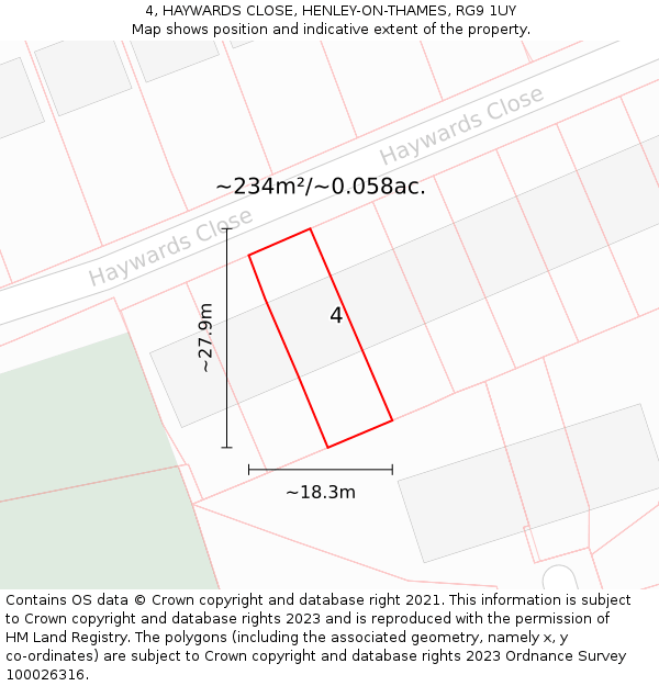 4, HAYWARDS CLOSE, HENLEY-ON-THAMES, RG9 1UY: Plot and title map