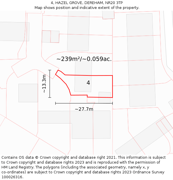 4, HAZEL GROVE, DEREHAM, NR20 3TP: Plot and title map