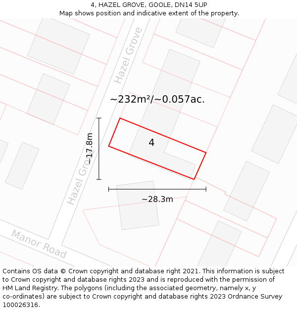 4, HAZEL GROVE, GOOLE, DN14 5UP: Plot and title map