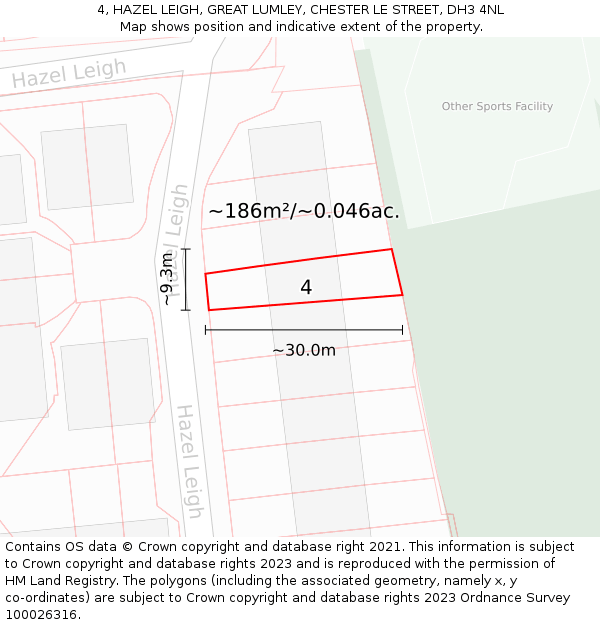 4, HAZEL LEIGH, GREAT LUMLEY, CHESTER LE STREET, DH3 4NL: Plot and title map