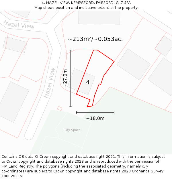 4, HAZEL VIEW, KEMPSFORD, FAIRFORD, GL7 4FA: Plot and title map