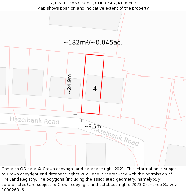 4, HAZELBANK ROAD, CHERTSEY, KT16 8PB: Plot and title map