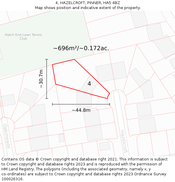 4, HAZELCROFT, PINNER, HA5 4BZ: Plot and title map