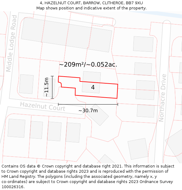 4, HAZELNUT COURT, BARROW, CLITHEROE, BB7 9XU: Plot and title map