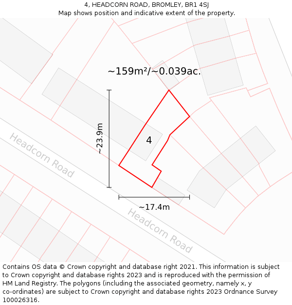 4, HEADCORN ROAD, BROMLEY, BR1 4SJ: Plot and title map