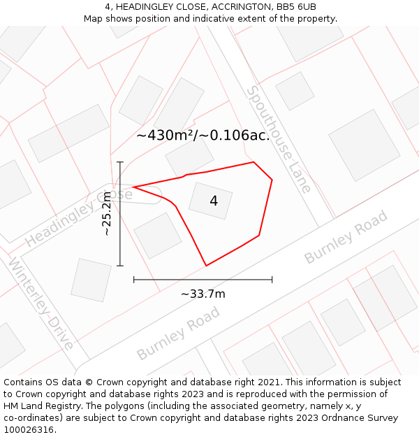 4, HEADINGLEY CLOSE, ACCRINGTON, BB5 6UB: Plot and title map