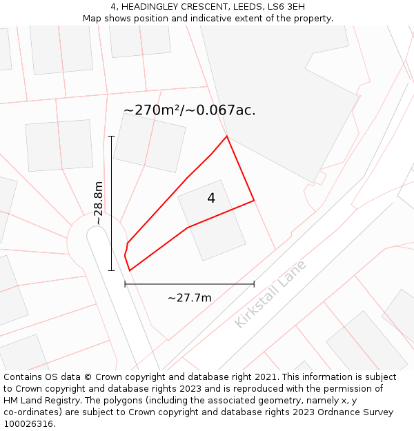 4, HEADINGLEY CRESCENT, LEEDS, LS6 3EH: Plot and title map