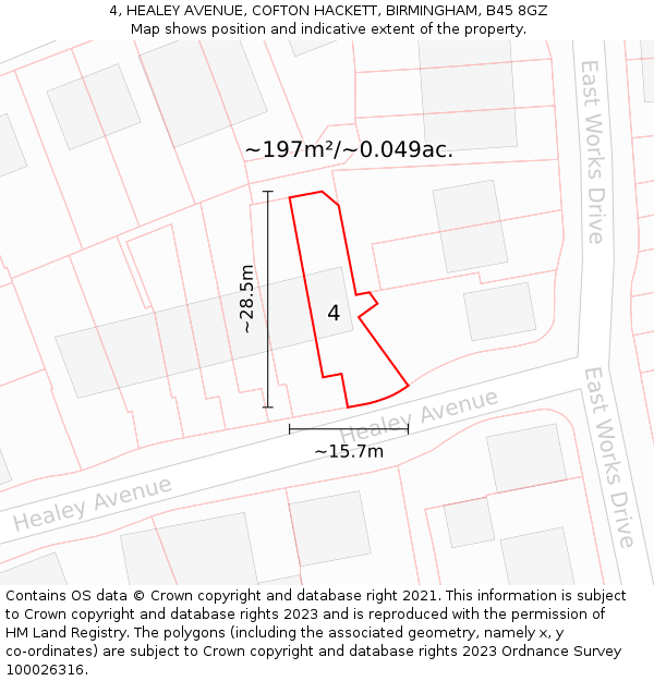 4, HEALEY AVENUE, COFTON HACKETT, BIRMINGHAM, B45 8GZ: Plot and title map