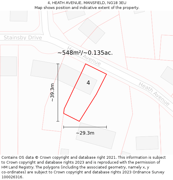 4, HEATH AVENUE, MANSFIELD, NG18 3EU: Plot and title map
