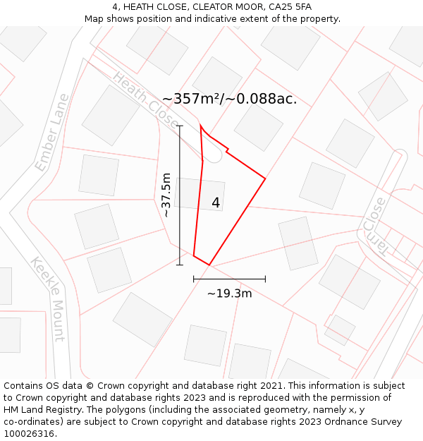 4, HEATH CLOSE, CLEATOR MOOR, CA25 5FA: Plot and title map