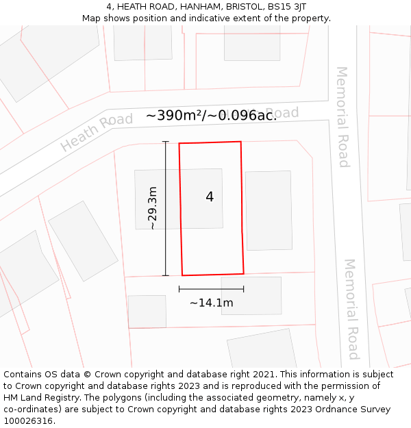 4, HEATH ROAD, HANHAM, BRISTOL, BS15 3JT: Plot and title map