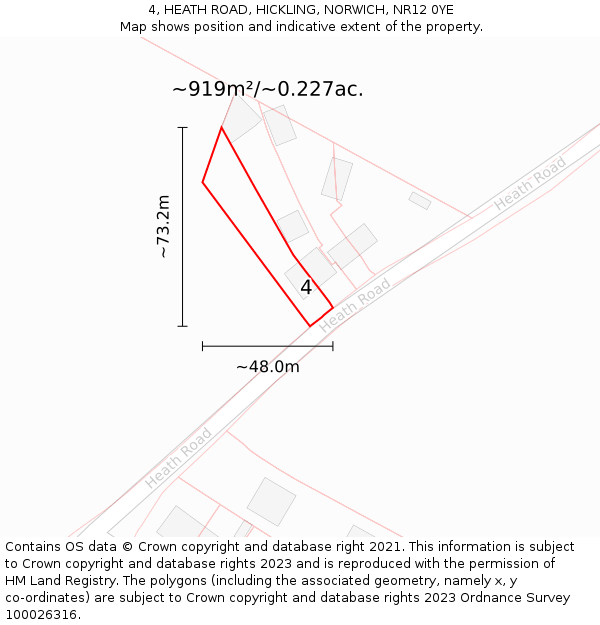 4, HEATH ROAD, HICKLING, NORWICH, NR12 0YE: Plot and title map