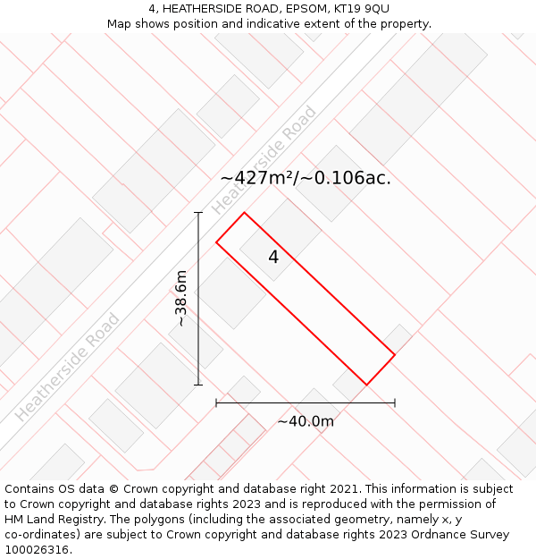 4, HEATHERSIDE ROAD, EPSOM, KT19 9QU: Plot and title map