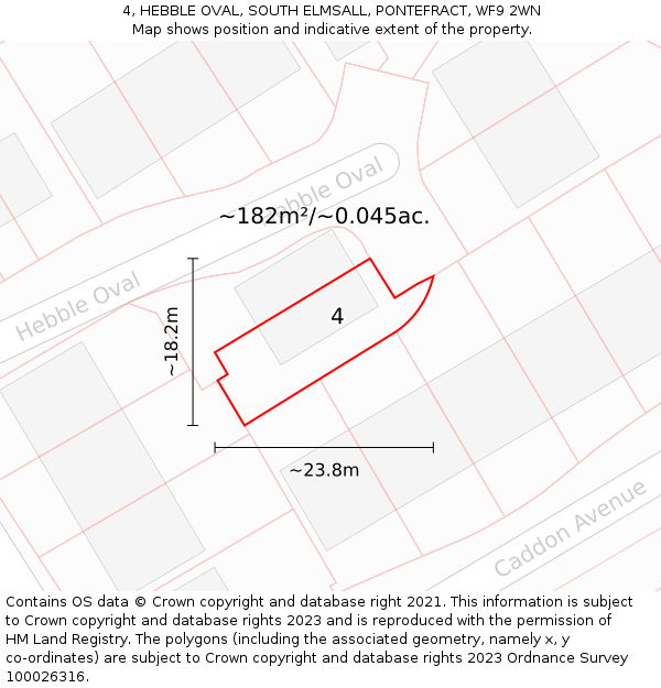 4, HEBBLE OVAL, SOUTH ELMSALL, PONTEFRACT, WF9 2WN: Plot and title map