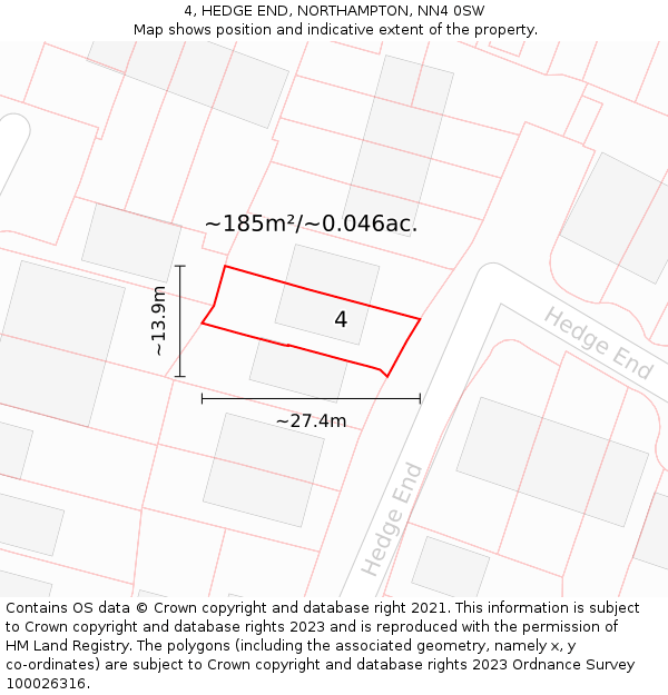4, HEDGE END, NORTHAMPTON, NN4 0SW: Plot and title map