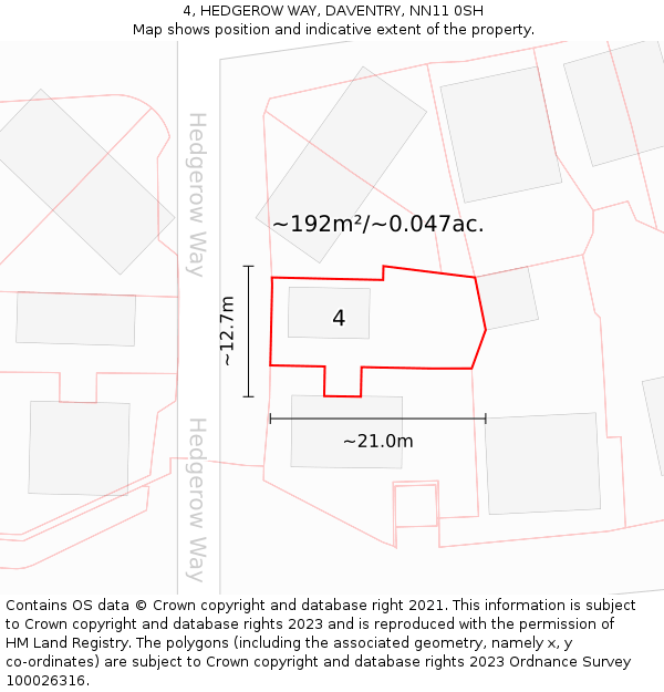 4, HEDGEROW WAY, DAVENTRY, NN11 0SH: Plot and title map