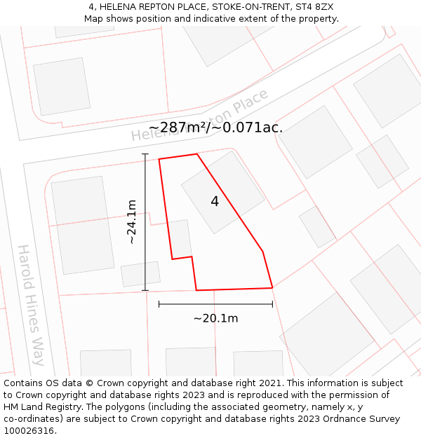 4, HELENA REPTON PLACE, STOKE-ON-TRENT, ST4 8ZX: Plot and title map