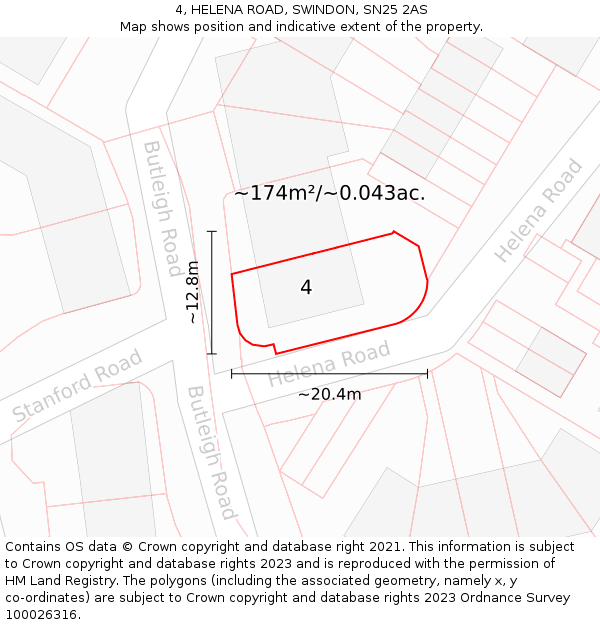 4, HELENA ROAD, SWINDON, SN25 2AS: Plot and title map