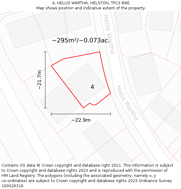 4, HELLIS WARTHA, HELSTON, TR13 8WE: Plot and title map