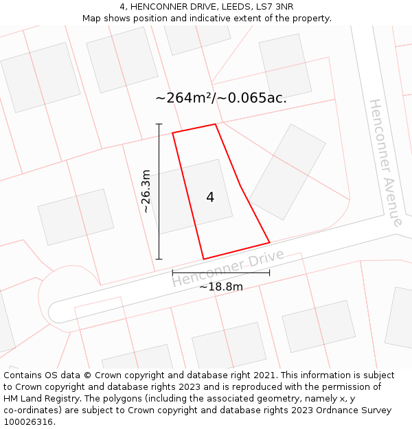 4, HENCONNER DRIVE, LEEDS, LS7 3NR: Plot and title map
