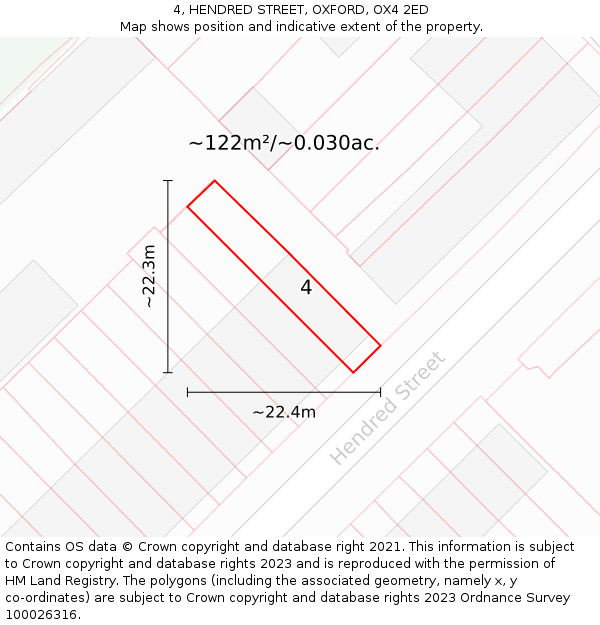4, HENDRED STREET, OXFORD, OX4 2ED: Plot and title map