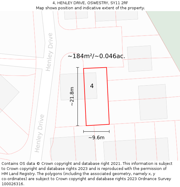 4, HENLEY DRIVE, OSWESTRY, SY11 2RF: Plot and title map