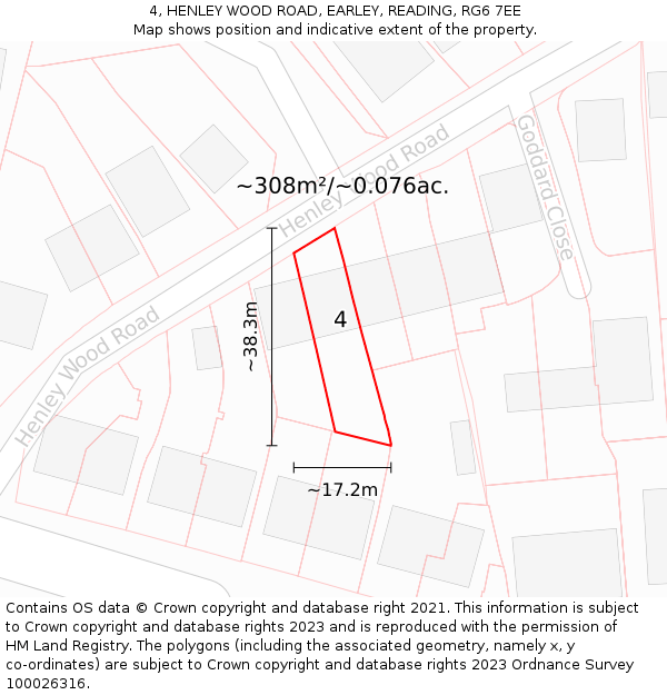4, HENLEY WOOD ROAD, EARLEY, READING, RG6 7EE: Plot and title map