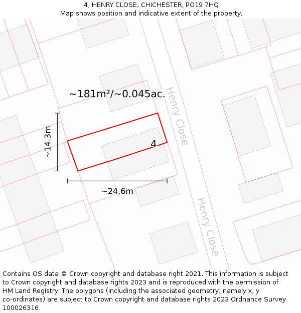 4, HENRY CLOSE, CHICHESTER, PO19 7HQ: Plot and title map