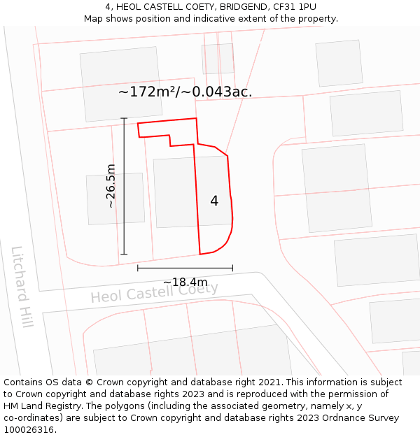 4, HEOL CASTELL COETY, BRIDGEND, CF31 1PU: Plot and title map