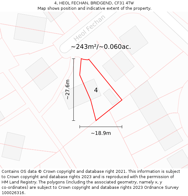 4, HEOL FECHAN, BRIDGEND, CF31 4TW: Plot and title map