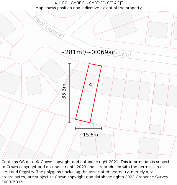 4, HEOL GABRIEL, CARDIFF, CF14 1JT: Plot and title map