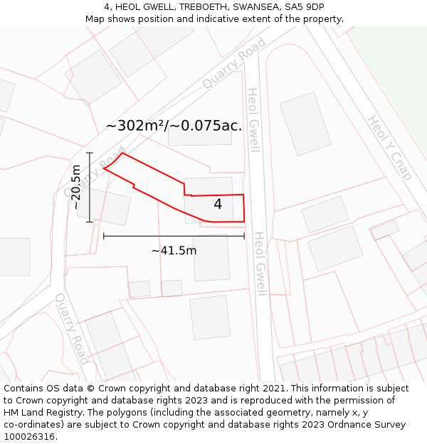 4, HEOL GWELL, TREBOETH, SWANSEA, SA5 9DP: Plot and title map