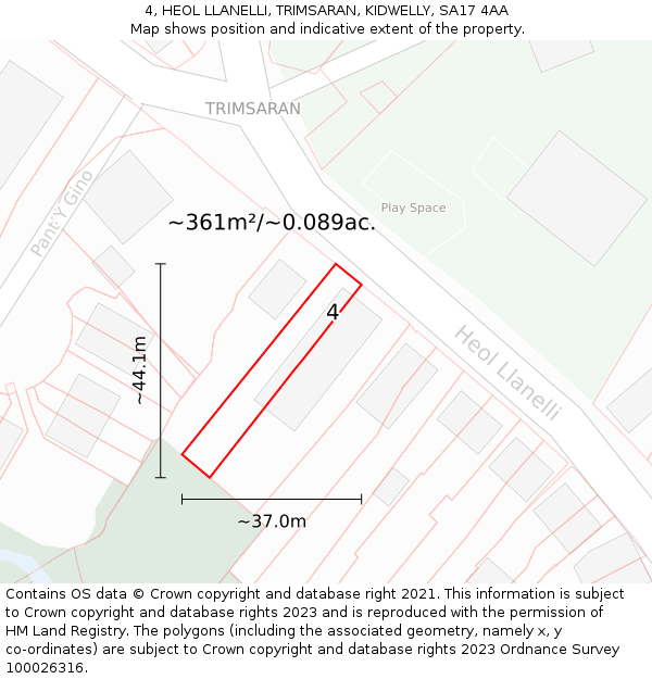 4, HEOL LLANELLI, TRIMSARAN, KIDWELLY, SA17 4AA: Plot and title map