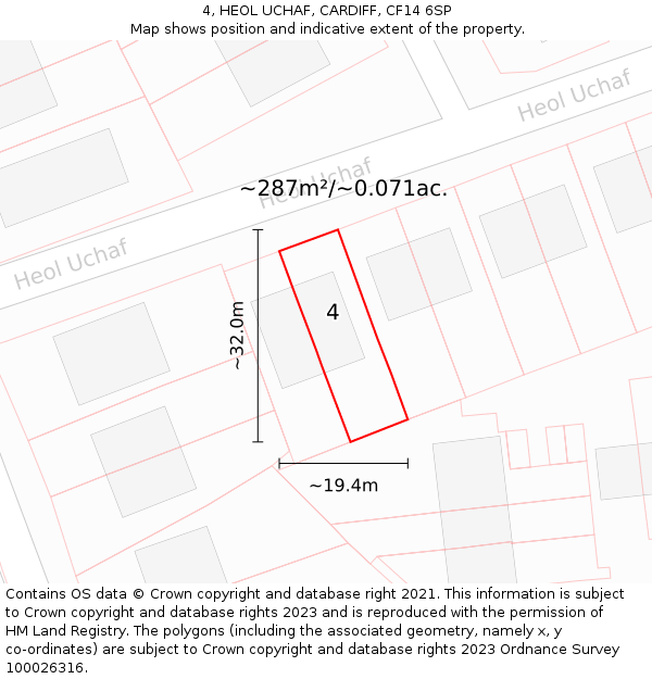 4, HEOL UCHAF, CARDIFF, CF14 6SP: Plot and title map