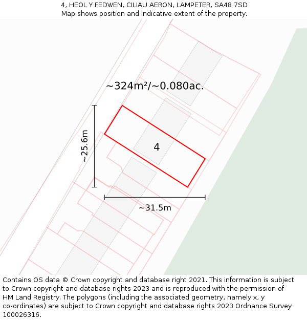 4, HEOL Y FEDWEN, CILIAU AERON, LAMPETER, SA48 7SD: Plot and title map