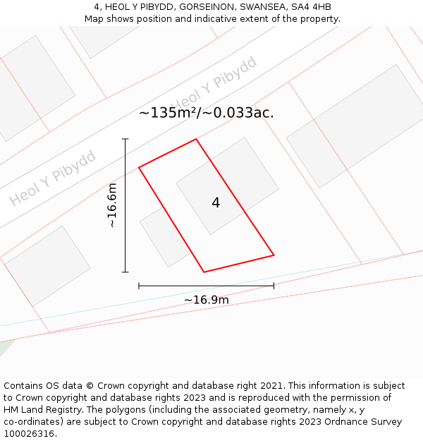 4, HEOL Y PIBYDD, GORSEINON, SWANSEA, SA4 4HB: Plot and title map