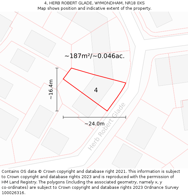 4, HERB ROBERT GLADE, WYMONDHAM, NR18 0XS: Plot and title map