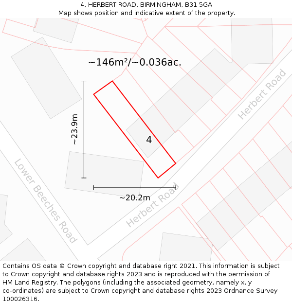 4, HERBERT ROAD, BIRMINGHAM, B31 5GA: Plot and title map
