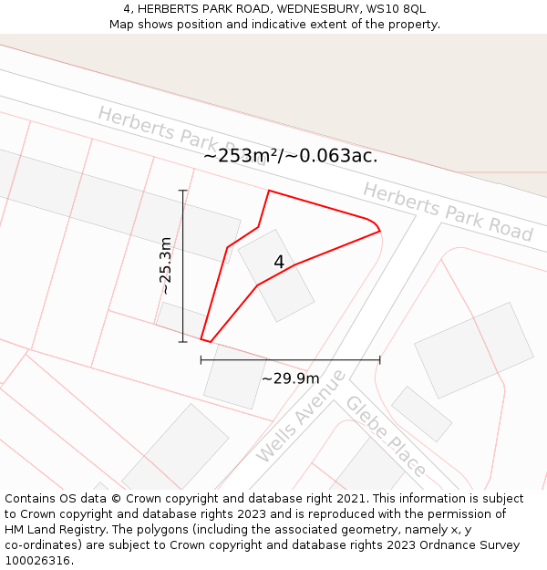 4, HERBERTS PARK ROAD, WEDNESBURY, WS10 8QL: Plot and title map