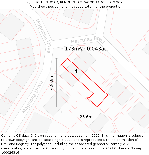 4, HERCULES ROAD, RENDLESHAM, WOODBRIDGE, IP12 2GP: Plot and title map