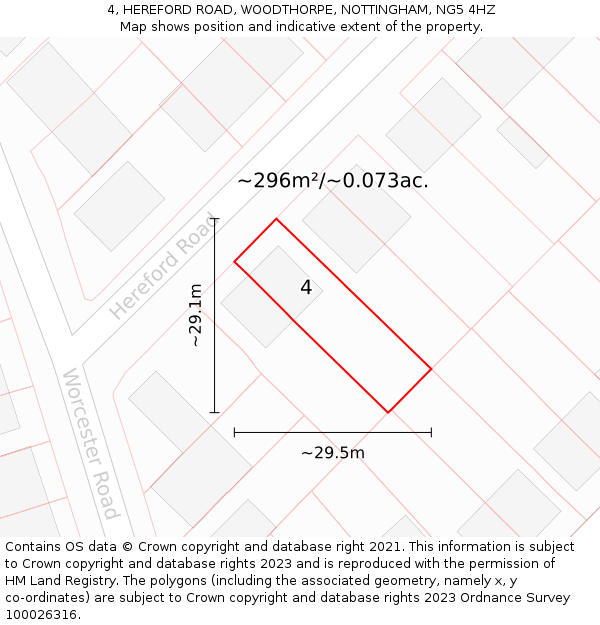 4, HEREFORD ROAD, WOODTHORPE, NOTTINGHAM, NG5 4HZ: Plot and title map