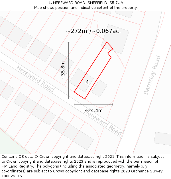 4, HEREWARD ROAD, SHEFFIELD, S5 7UA: Plot and title map