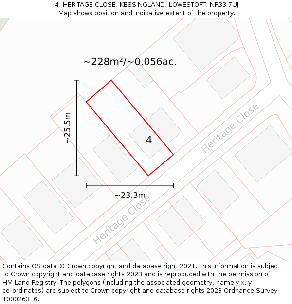 4, HERITAGE CLOSE, KESSINGLAND, LOWESTOFT, NR33 7UJ: Plot and title map