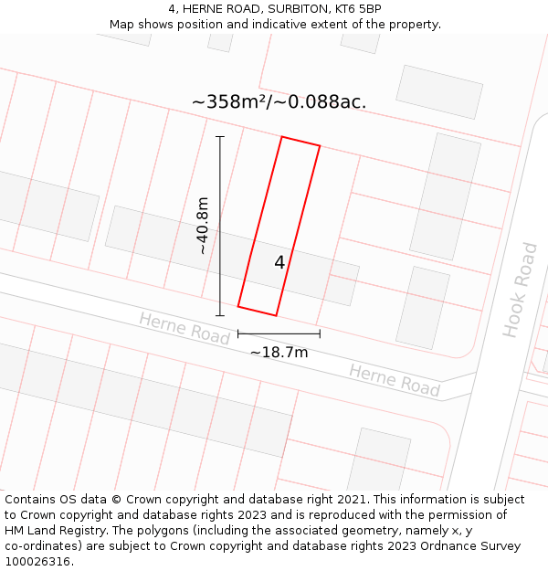 4, HERNE ROAD, SURBITON, KT6 5BP: Plot and title map
