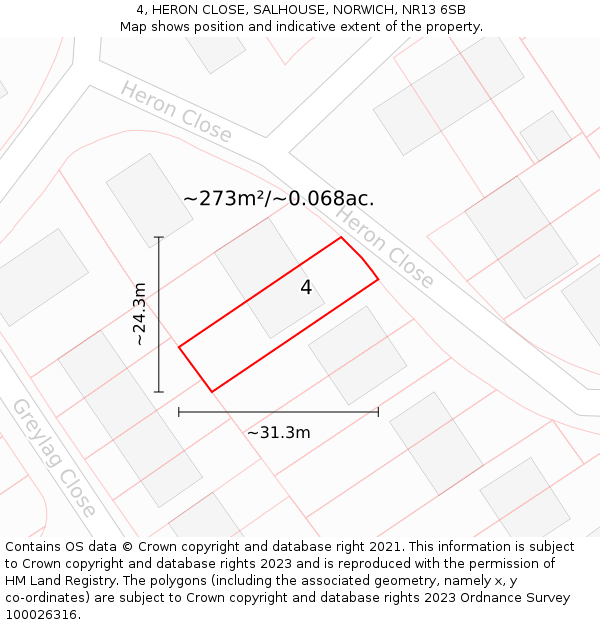4, HERON CLOSE, SALHOUSE, NORWICH, NR13 6SB: Plot and title map