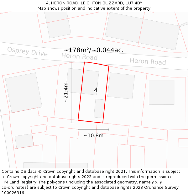 4, HERON ROAD, LEIGHTON BUZZARD, LU7 4BY: Plot and title map