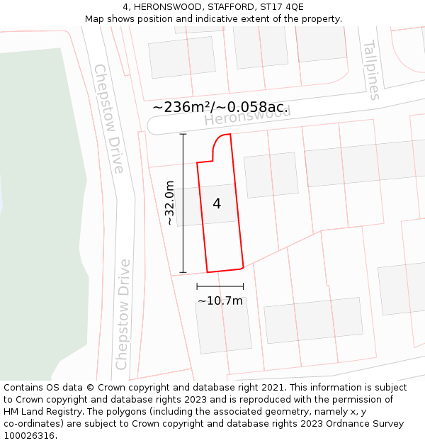 4, HERONSWOOD, STAFFORD, ST17 4QE: Plot and title map