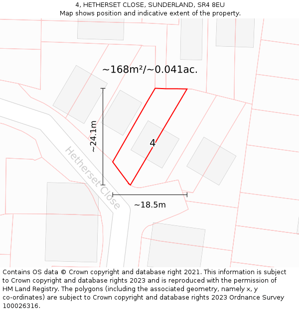 4, HETHERSET CLOSE, SUNDERLAND, SR4 8EU: Plot and title map