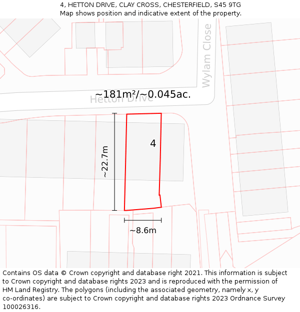 4, HETTON DRIVE, CLAY CROSS, CHESTERFIELD, S45 9TG: Plot and title map