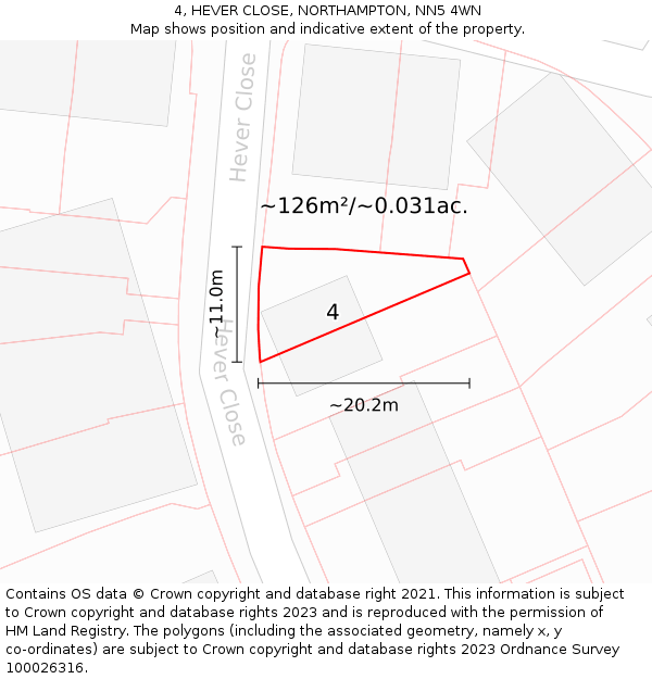 4, HEVER CLOSE, NORTHAMPTON, NN5 4WN: Plot and title map